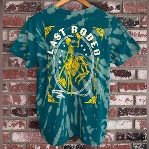 Men’s Last Rodeo Skeleton Cowboy Riding a Skeleton Bull Bleach Tiedye Tee